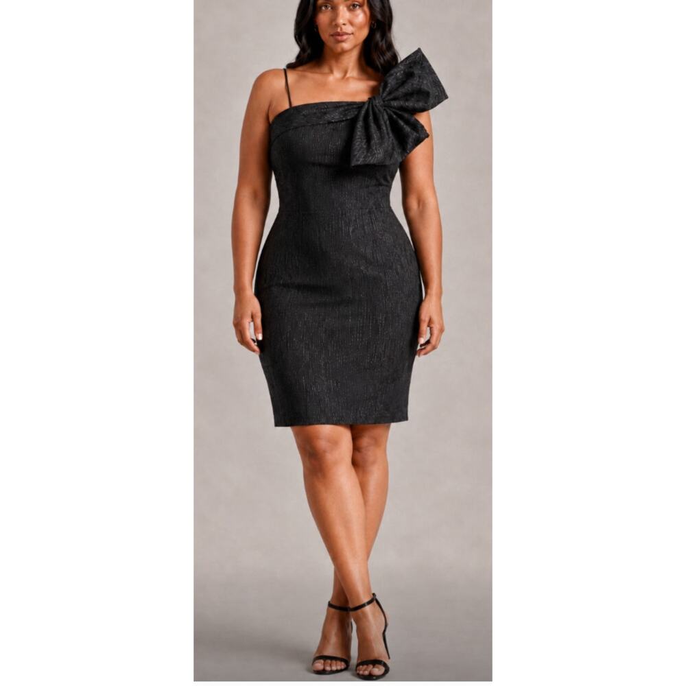 NWT Cenia New York Black Metallic Lurex Cocktail Dress Mini Size 14